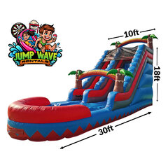 18' "Island Splash" Blue & Red Tropical 'Wet or Dry' Slide with Pool