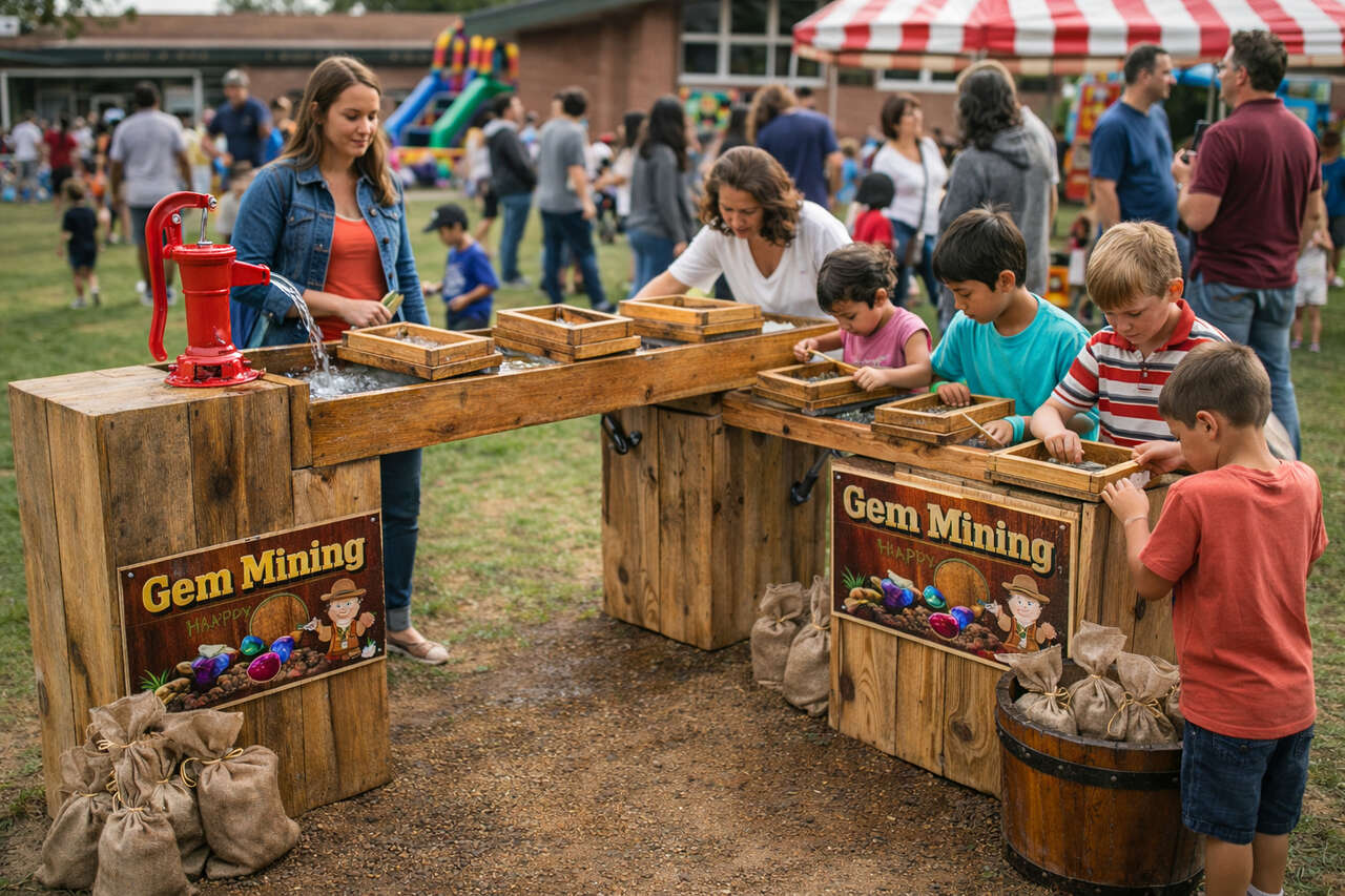 gem mining game rental at a Buena Park school fair with kids and families