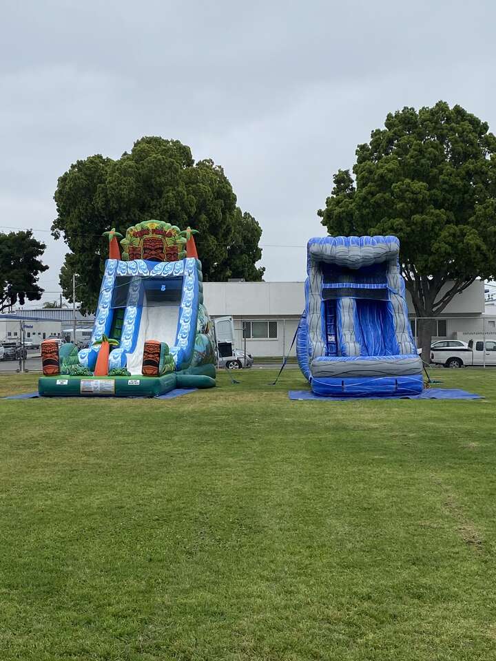 Inflatable football and basketball game rental at a school event in Placentia, CA