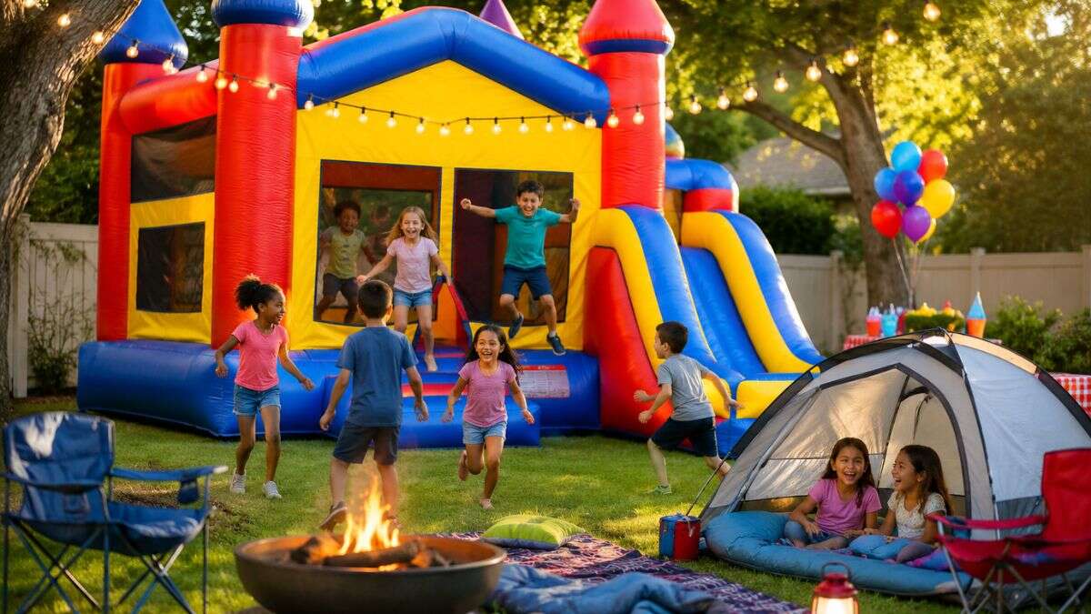 Backyard party fun with inflatable castle
