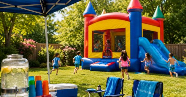 Summer fun with inflatable bounce house