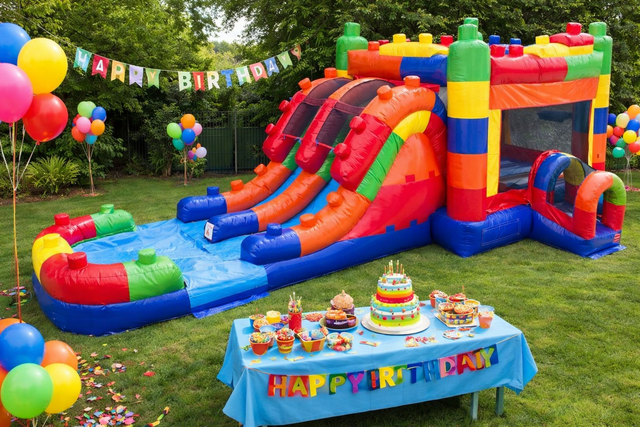 Block Party Dual lane Waterslide combo