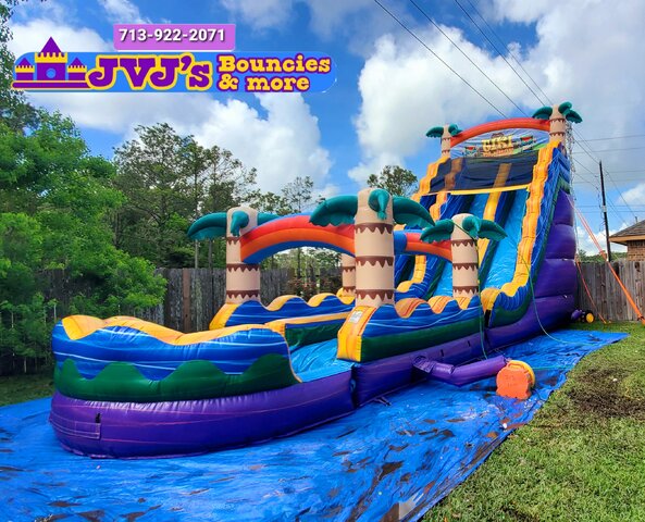 Tiki 24ft High Double Lane Water Slide with Slipping Slide 