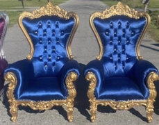 Blue Velvet & Gold Queen Throne Chair