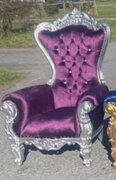 Purple Velvet & Silver Queen Throne Chair