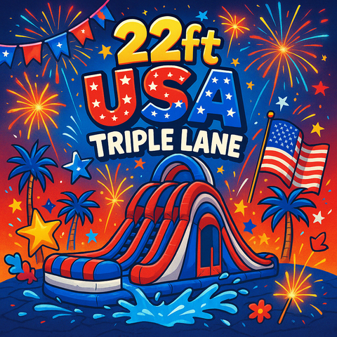 22ft Usa Triple Lane Waterslide With Bounce House