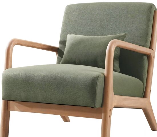 ANJHOME Mid Century Modern Accent Chairs , Comfy Fabric Reading Chair with Solid Wood Frame, Blackish Green 