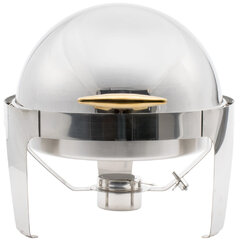 Supreme 6.5 Qt. Round Stainless Steel Roll Top Chafer with Gold Trim