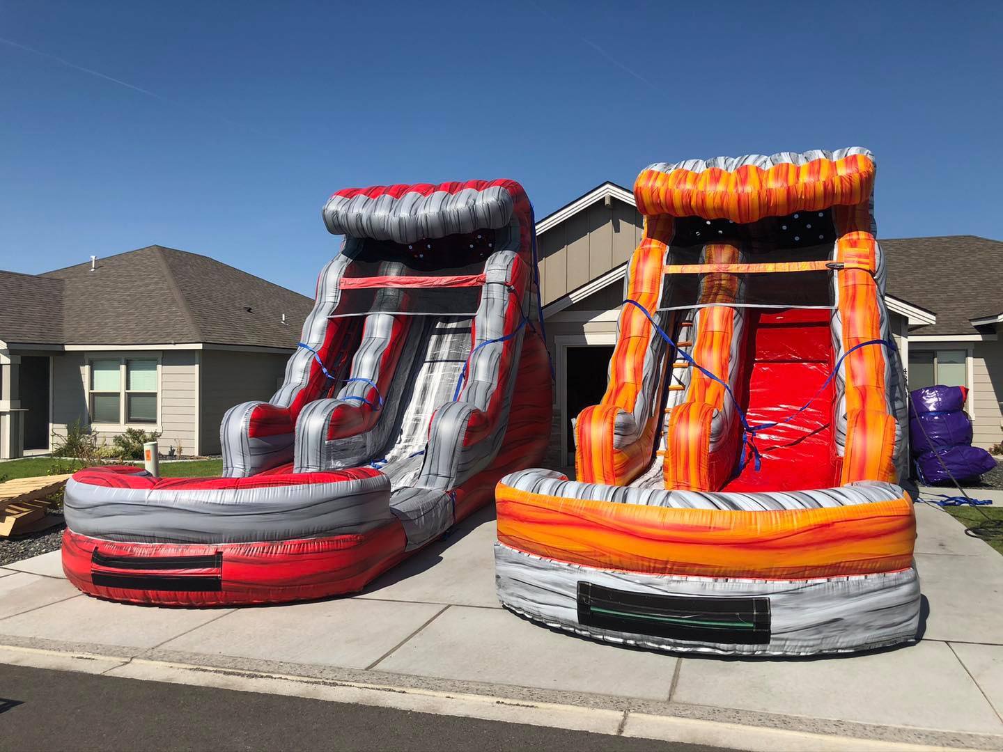 two 15ft water slides in orange or red