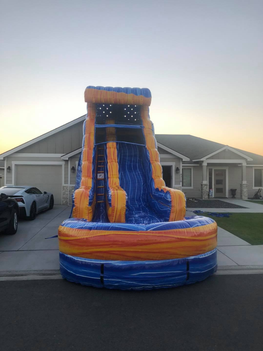 front view of 18ft wet or dry inflatable slide