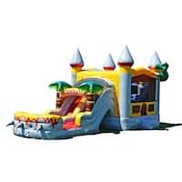 T REX  Bounce house with dual lane wet or dry slide