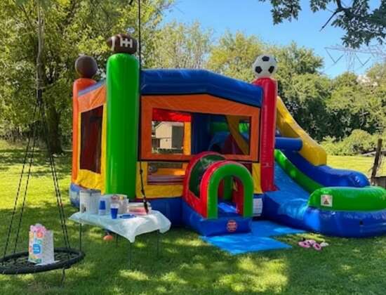 Keystone Bounce sports combo inflatable bounce house set up at a local park