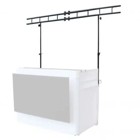 ProX XF-MESA MEDIA MK2 DJ Facade Table Station with 8FT x 8FT Truss Lighting Stand Package