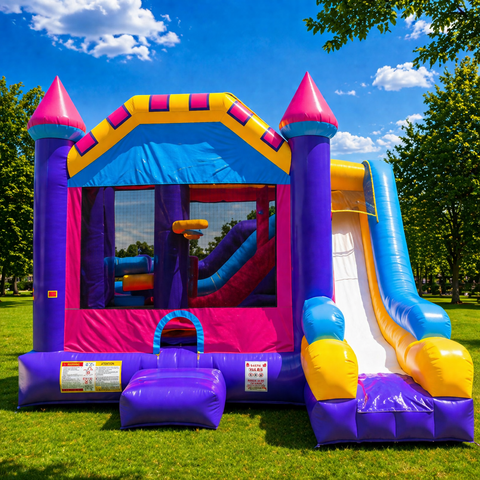 Pink Castle Bounce House with Slide Rental – Unit D