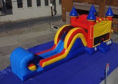 Red-Castle-Combo-with long slide and basketball hoop UNIT A