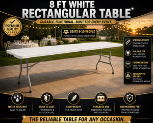 8 Ft White Rectangular Table