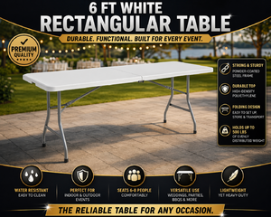 6 Ft White Rectangular Table
