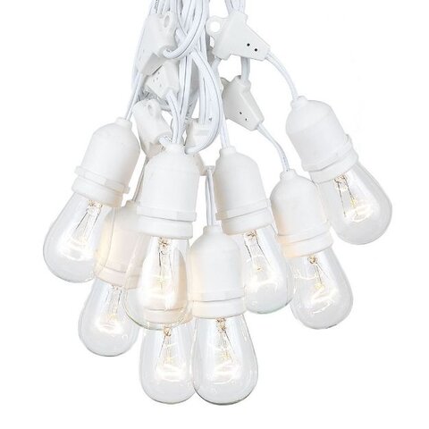 50 Clear S14 Commercial Grade Suspended Light String Set on 100' of White Wire