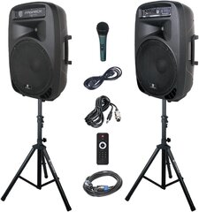 PRORECK Party 15 Portable 15-Inch 2000 Watt 2-Way Powered PA Speaker System Combo Set with Bluetooth/USB/SD Card Reader/FM Radio/Remote Control/LED Light