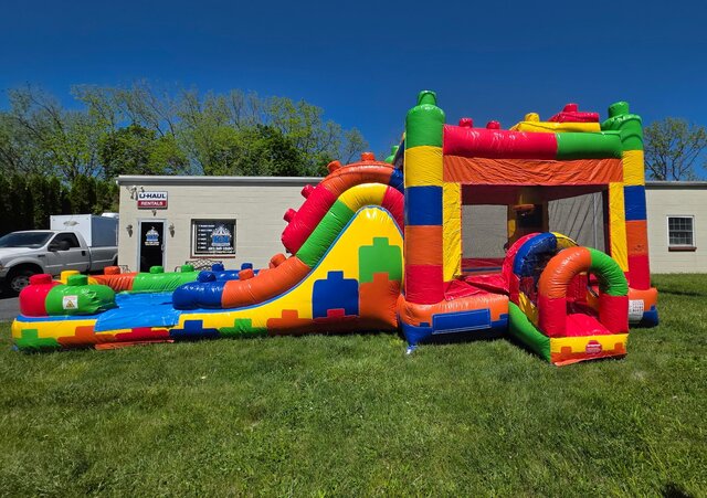 Combo Mega Building Block Bounce House W Dry/Water Slide