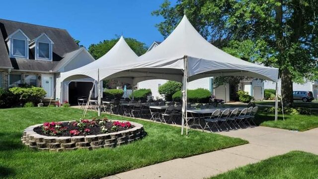 20x40 High Peak Frame Tent PKG. 72 Chairs/12 6ft. Tables 