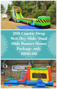 20ft Caustic Drop Slide/ Dual Castle Bounce House Package 