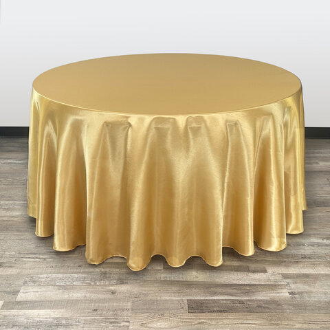 120 Inch Round Satin Tablecloth Gold