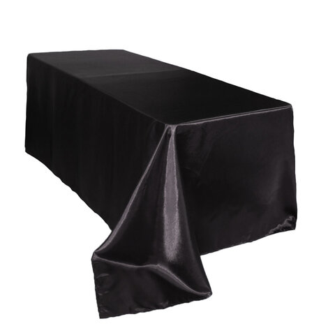  132 Inch Rectangular Satin Tablecloth Black