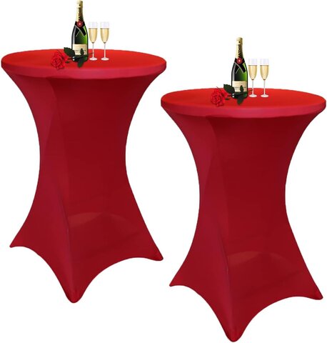 Red spandex cover for cocktail tables