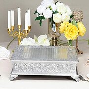 18x18-Inch wide Silver Square Embossed Cake Stand Riser Wedding Birthday Dessert Display Pedestal Centerpiece