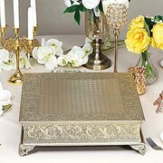 18x18-Inch wide Gold Square Embossed Cake Stand Riser - Wedding Birthday Dessert Display Pedestal Centerpiece 