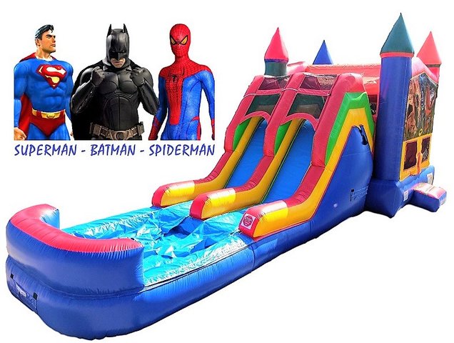 Superheroes Bounce & Double Slide Combo :: Batman-Superman-Spiderman