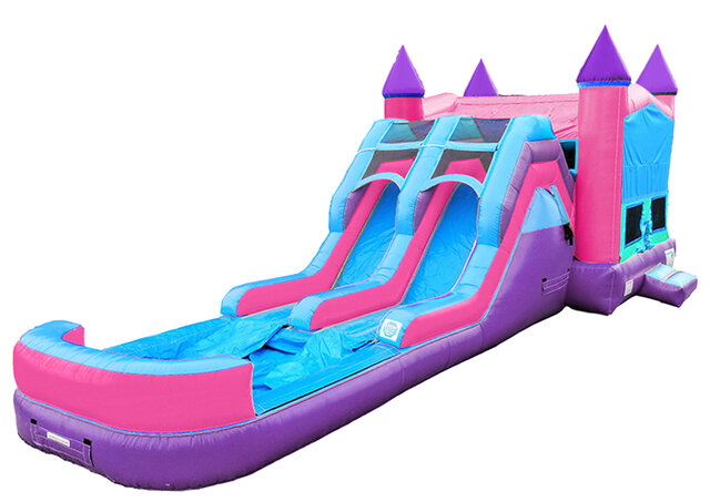 Pink and Purple Bounce House and Water Slide