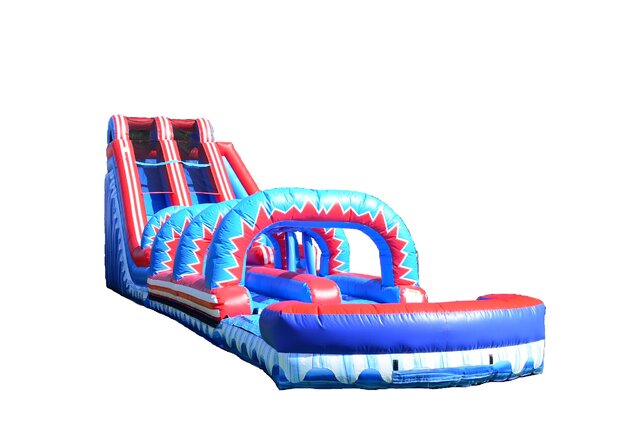 20 Foot Blue and Red Dual Lane Slide with Slip N Slide Extension