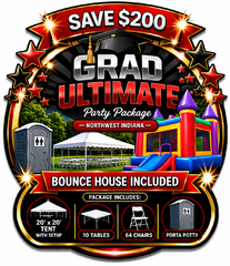 20X20 Tent 10 Tables 64 Chairs Bounce House and Porta Potty