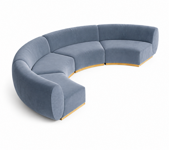Crescent Sofa - Stella - Gold Legs - Steel Velvet