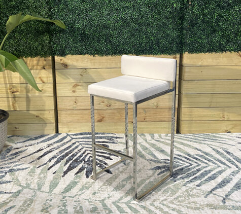 Barstool - Addison - Silver Frame - White Faux Leather