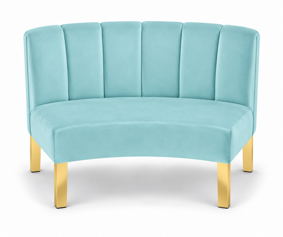 Inside Curve Loveseat - Rose - Gold Legs - Robin Egg Velvet