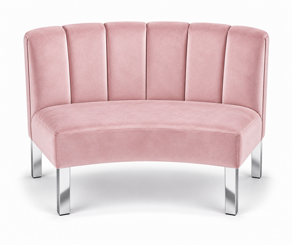 Inside Curve Loveseat - Rose - Silver Legs - Blush Velvet