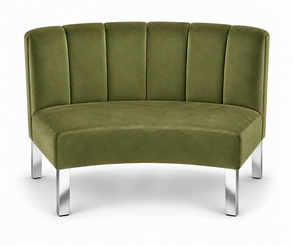 Inside Curve Loveseat - Rose - Silver Legs - Moss Velvet