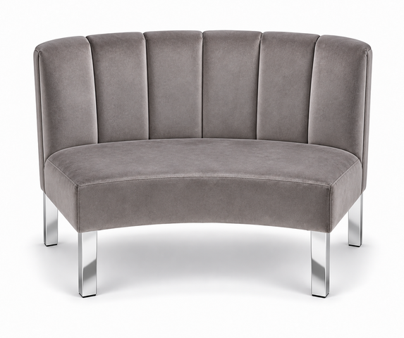 Inside Curve Loveseat - Rose - Silver Legs - Pewter Velvet