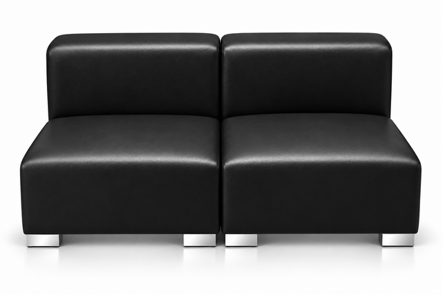Armless Loveseat - Jackson - Silver Legs - Black Faux Leather