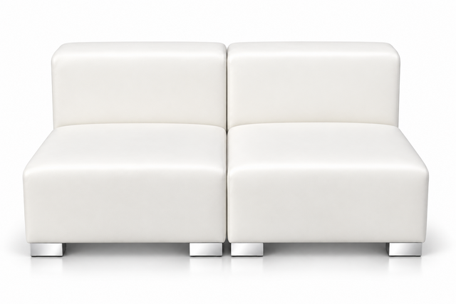 Armless Loveseat - Jackson - Silver Legs - White Faux Leather
