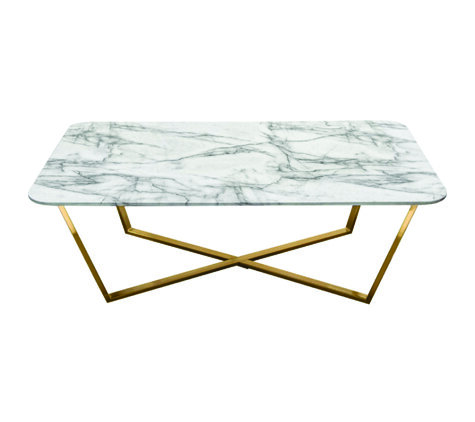 Coffee Table - Cooper Rectangle - Gold Frame - Faux Marble Top