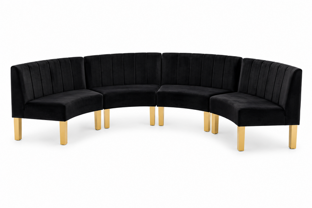 Crescent Sofa - Rose - Gold Legs - Black Velvet