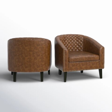 Club Chair - Dylan - Brown Legs - Brown Faux Leather