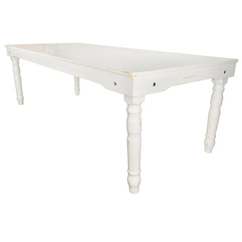 White Distressed Farm Dining Table - Flutted Leg