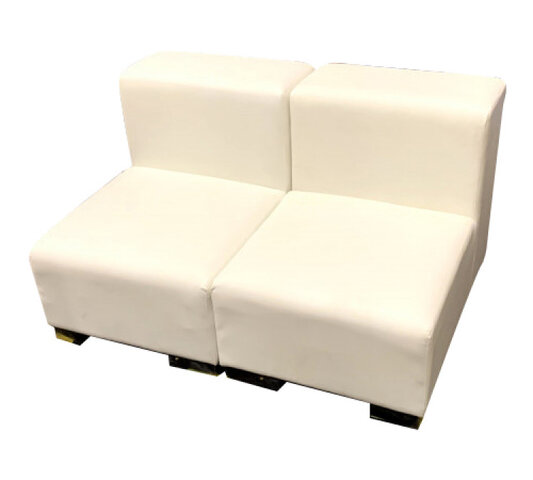 Armless Loveseat - Jackson - Silver Legs - White Faux Leather