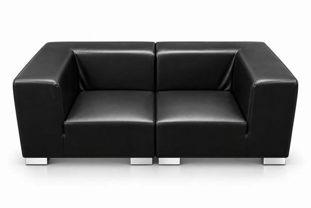 Loveseat - Jackson - Silver Legs - Black Faux Leather