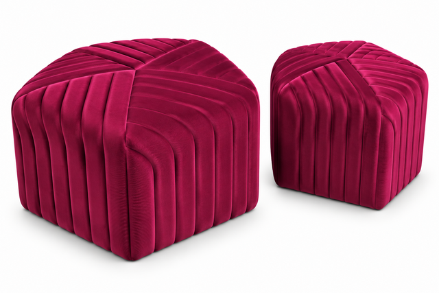 Ottoman Set - Jack And Jill - Berry Velvet